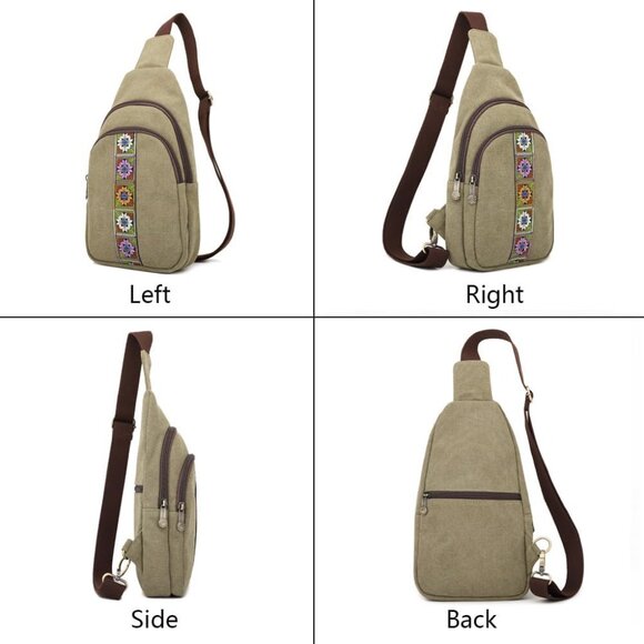 Canvas Sling Bag for Women Small Crossbody Purse Travel Hiking Chest Bag - Picture 5 of 7